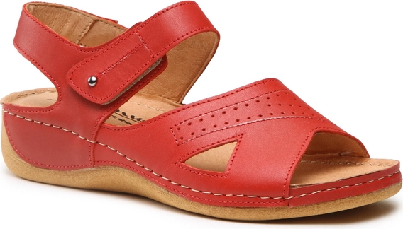 Czerwone sandały Pollonus z klamrami na koturnie w stylu casual