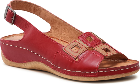 Czerwone sandały Pollonus ze skóry z klamrami
