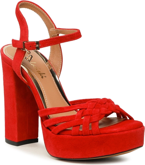 Czerwone sandały R.Polański z klamrami z zamszu