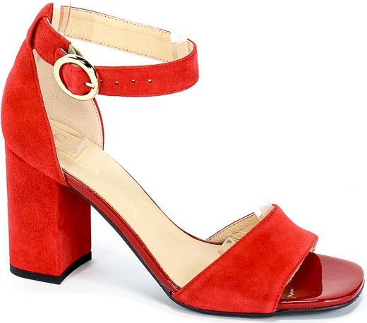 Czerwone sandały Sala z klamrami ze skóry na średnim obcasie