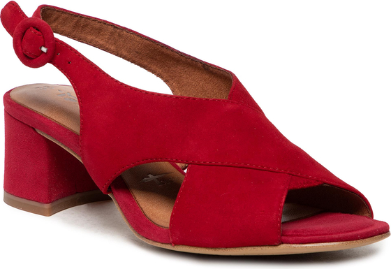 Czerwone sandały Tamaris na obcasie z klamrami