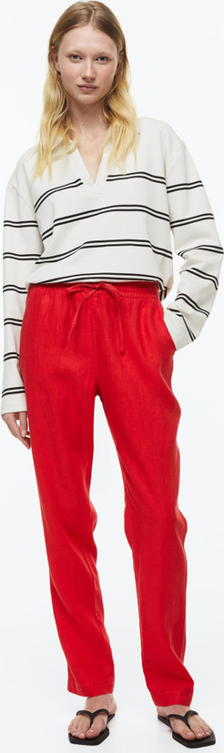 Czerwone spodnie H & M z lnu w sportowym stylu