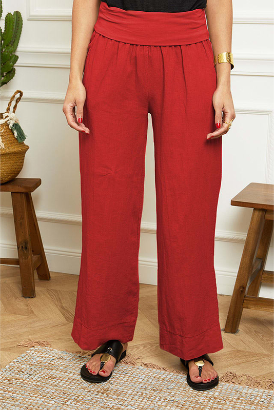 Czerwone spodnie Le Monde Du Lin z lnu w stylu casual