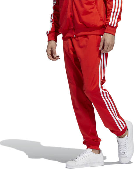 Czerwone spodnie sportowe Adidas z dresówki w sportowym stylu