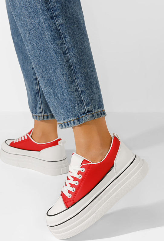 Czerwone trampki Zapatos z płaską podeszwą sznurowane w młodzieżowym stylu