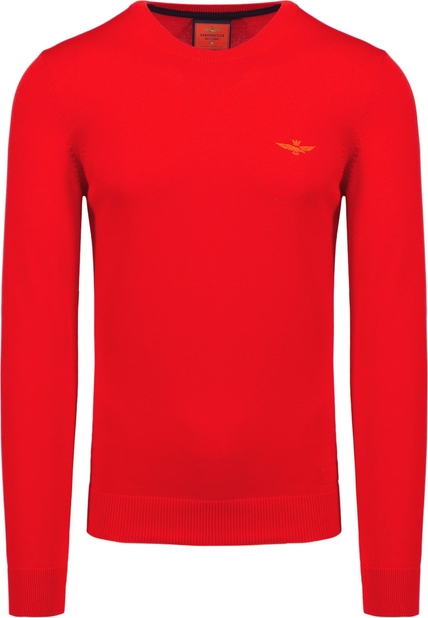 Czerwony sweter Aeronautica Militare z okrągłym dekoltem