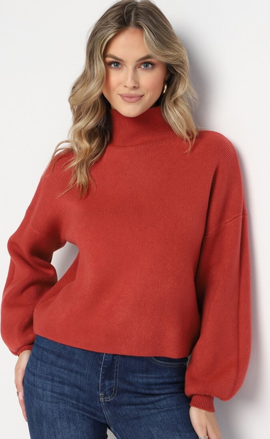 Czerwony sweter born2be w stylu casual z dzianiny