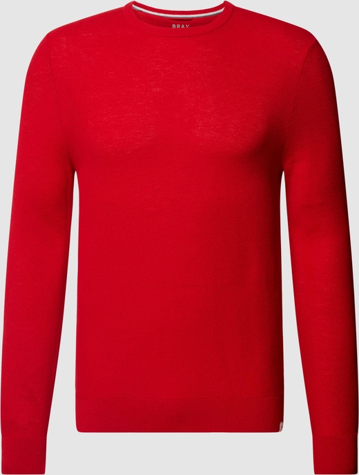 Czerwony sweter Brax z okrągłym dekoltem w stylu casual z bawełny