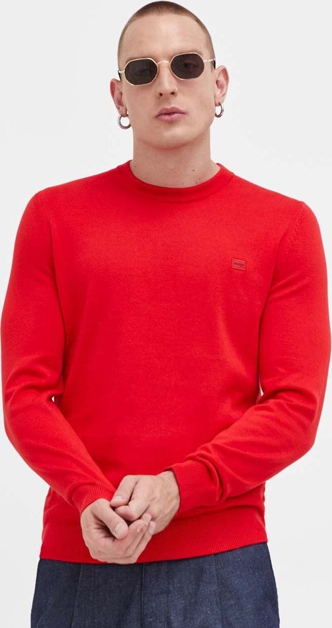 Czerwony sweter Hugo Boss z bawełny w stylu casual z okrągłym dekoltem