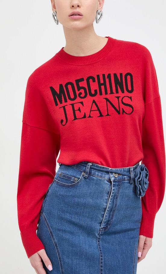Czerwony sweter Moschino Jeans w stylu casual z bawełny