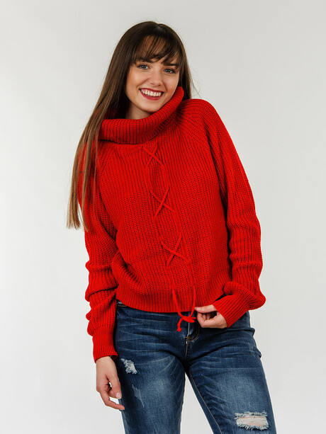 Czerwony sweter Szachownica w stylu casual