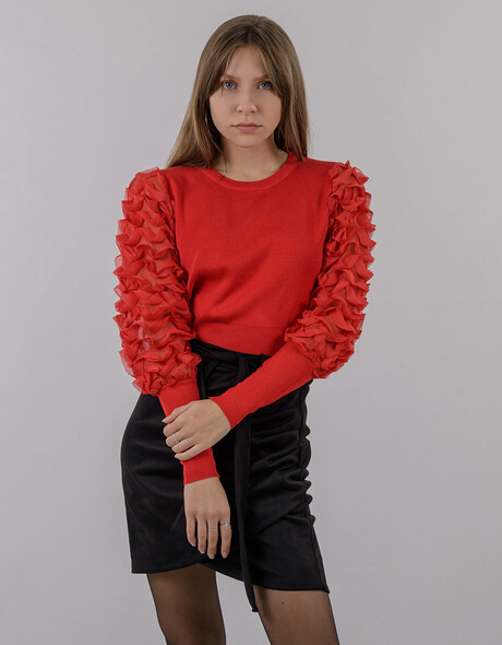 Czerwony sweter Szachownica z tiulu