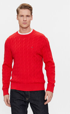 Czerwony sweter Tommy Hilfiger w stylu casual z okrągłym dekoltem