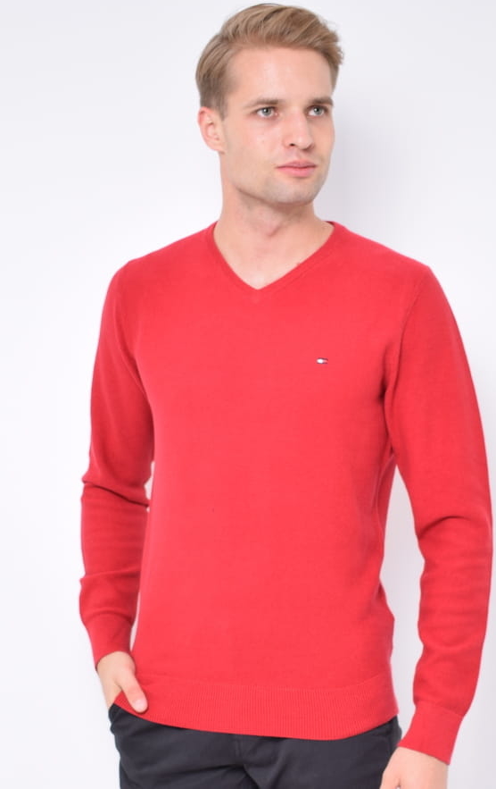 Czerwony sweter Tommy Hilfiger z jedwabiu