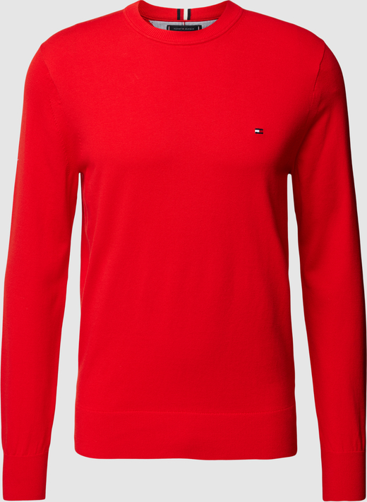 Czerwony sweter Tommy Hilfiger z okrągłym dekoltem z bawełny w stylu casual