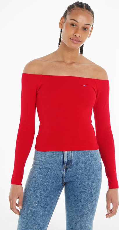 Czerwony sweter Tommy Jeans z bawełny