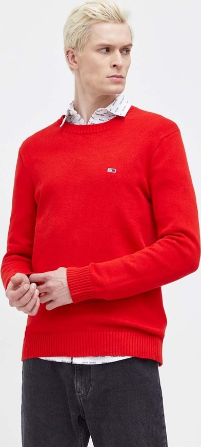 Czerwony sweter Tommy Jeans z okrągłym dekoltem