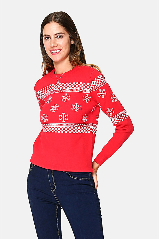 Czerwony sweter William De Faye w bożonarodzeniowy wzór