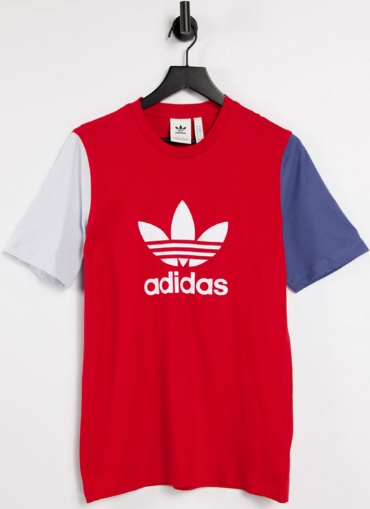 Czerwony t-shirt Adidas Originals w sportowym stylu z krótkim rękawem