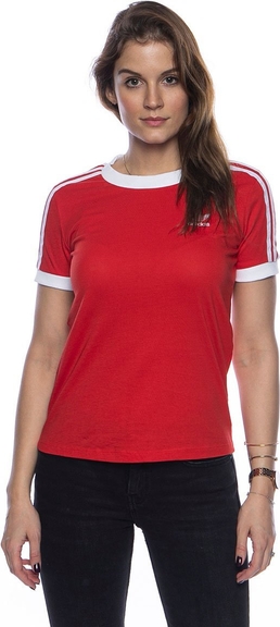 Czerwony t-shirt Adidas Originals z krótkim rękawem z okrągłym dekoltem