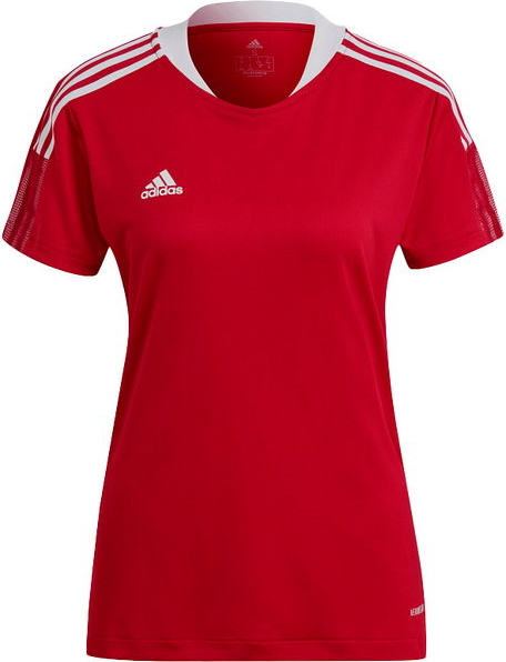 Czerwony t-shirt Adidas w sportowym stylu z krótkim rękawem z dżerseju