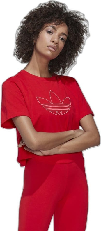 Czerwony t-shirt Adidas z krótkim rękawem z bawełny