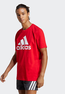 Czerwony t-shirt Adidas z krótkim rękawem z dżerseju w sportowym stylu