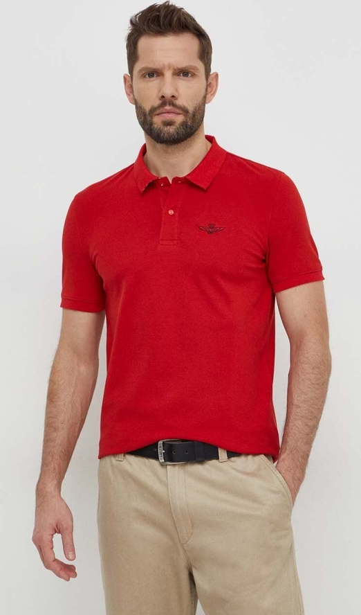 Czerwony t-shirt Aeronautica Militare w stylu casual