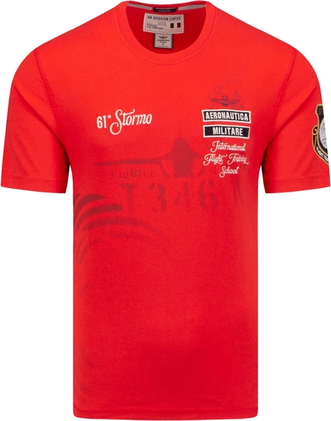 Czerwony t-shirt Aeronautica Militare z krótkim rękawem w młodzieżowym stylu z bawełny