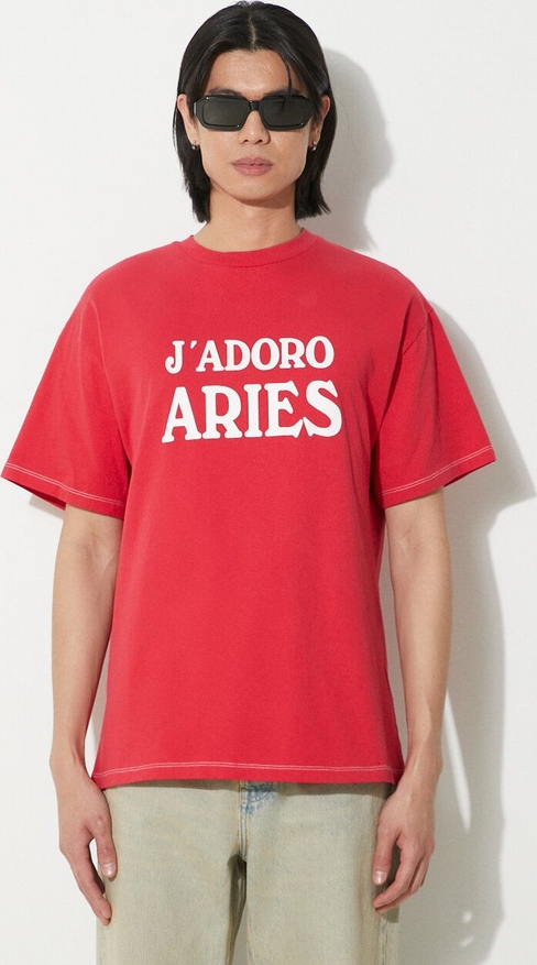 Czerwony t-shirt Aries z nadrukiem