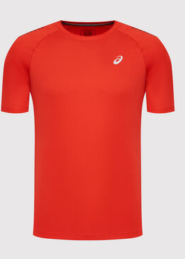 Czerwony t-shirt ASICS w sportowym stylu z krótkim rękawem