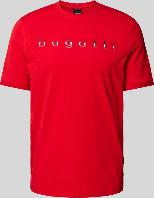 Czerwony t-shirt Bugatti z bawełny z krótkim rękawem w młodzieżowym stylu