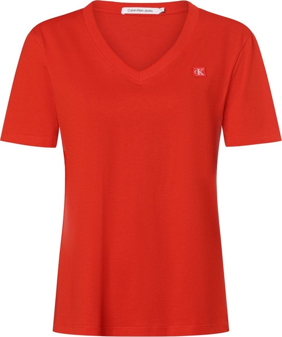 Czerwony t-shirt Calvin Klein z bawełny z dekoltem w kształcie litery v
