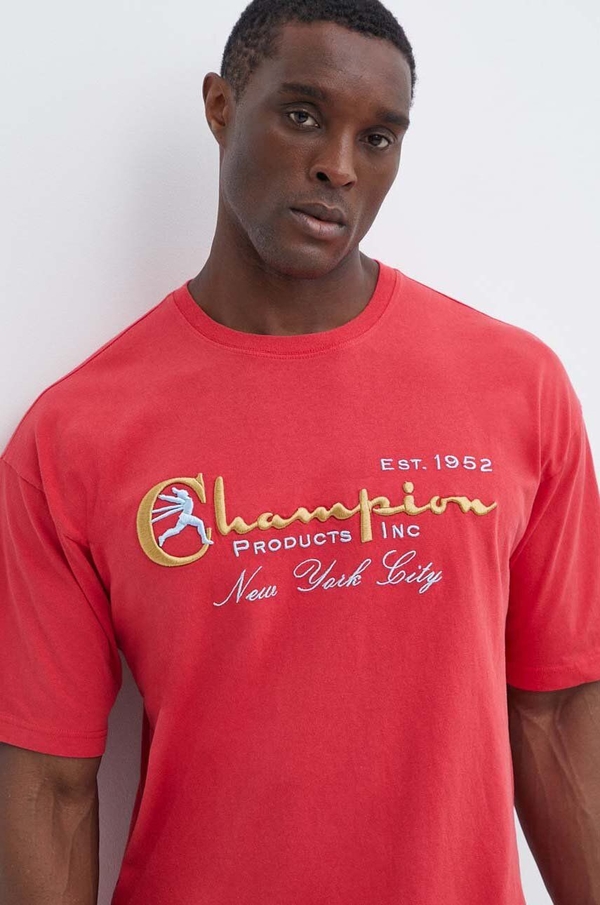 Czerwony t-shirt Champion z krótkim rękawem w młodzieżowym stylu