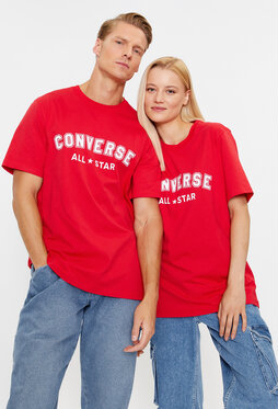 Czerwony t-shirt Converse w młodzieżowym stylu z krótkim rękawem