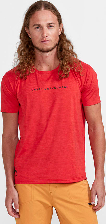 Czerwony t-shirt Craft w sportowym stylu z krótkim rękawem