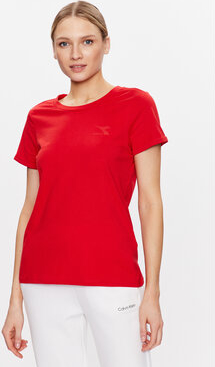 Czerwony t-shirt Diadora z krótkim rękawem w stylu casual