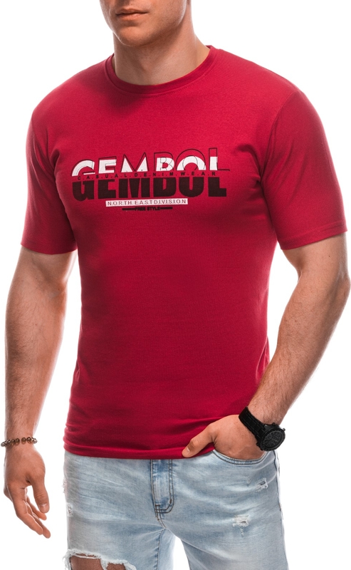 Czerwony t-shirt Edoti w młodzieżowym stylu z krótkim rękawem