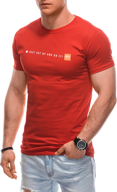 Czerwony t-shirt Edoti z nadrukiem z bawełny w młodzieżowym stylu