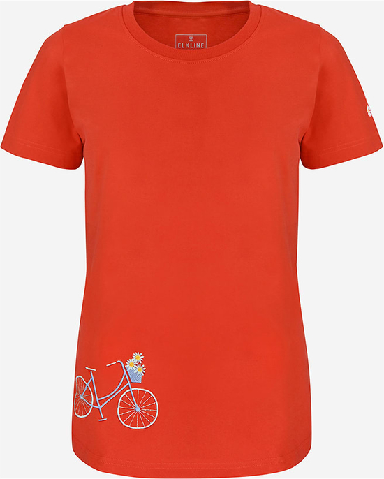 Czerwony t-shirt Elkline z okrągłym dekoltem z krótkim rękawem z bawełny