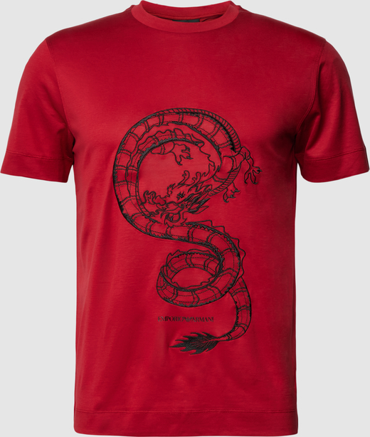Czerwony t-shirt Emporio Armani w młodzieżowym stylu z krótkim rękawem