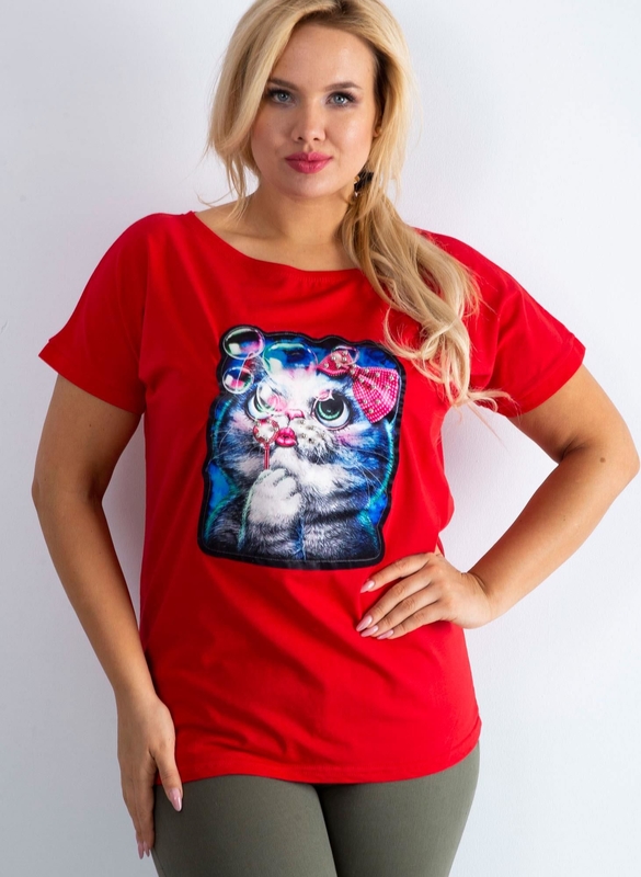Czerwony t-shirt Factory Price z okrągłym dekoltem z bawełny z krótkim rękawem