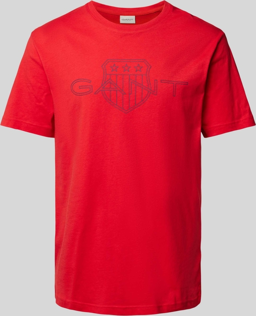 Czerwony t-shirt Gant z krótkim rękawem z bawełny