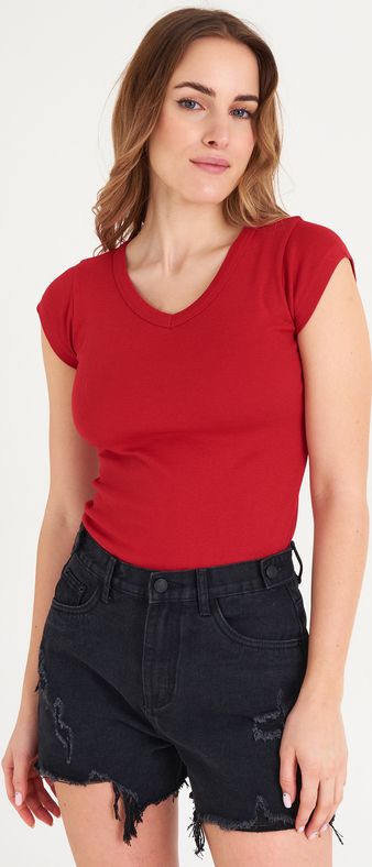 Czerwony t-shirt Gate z bawełny z krótkim rękawem w stylu casual
