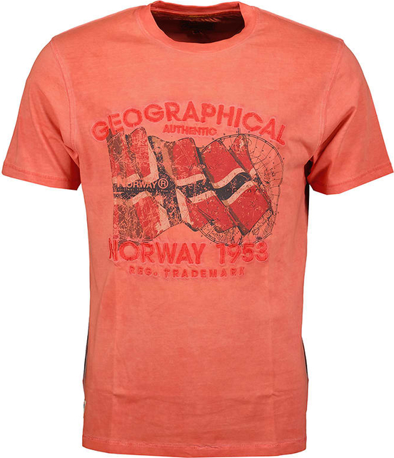 Czerwony t-shirt Geographical Norway z krótkim rękawem z bawełny w młodzieżowym stylu