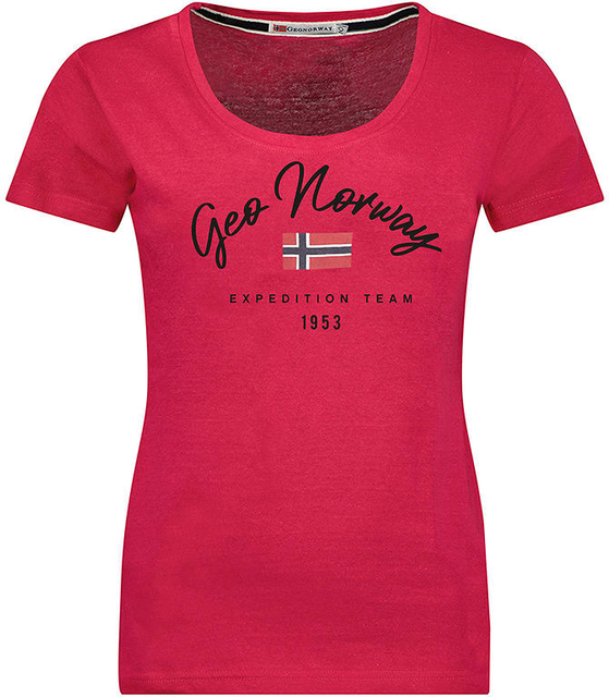 Czerwony t-shirt Geographical Norway z okrągłym dekoltem