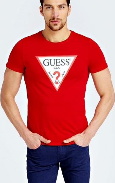 Czerwony t-shirt Guess w młodzieżowym stylu z bawełny z krótkim rękawem