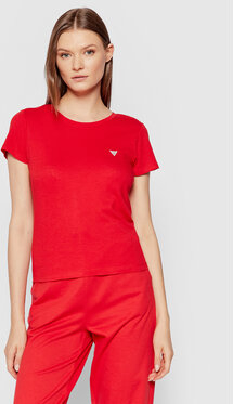 Czerwony t-shirt Guess z krótkim rękawem z okrągłym dekoltem