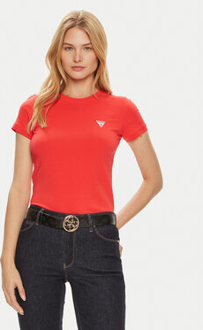 Czerwony t-shirt Guess z krótkim rękawem z okrągłym dekoltem