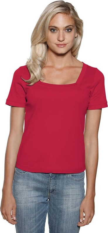 Czerwony t-shirt Heine z dekoltem w karo w stylu casual z krótkim rękawem